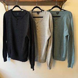 J Crew Men’s Cotton Crew Neck Henley Sweater Size L - Teal